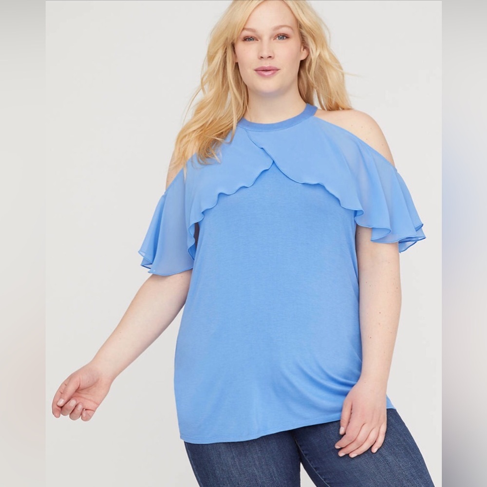 LB Blue Ruffle Halter Top